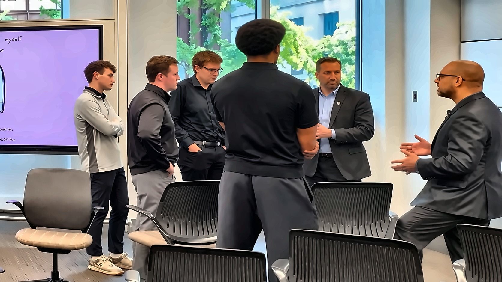 Eric Mina talking with Grant Thornton professionals after the keynote